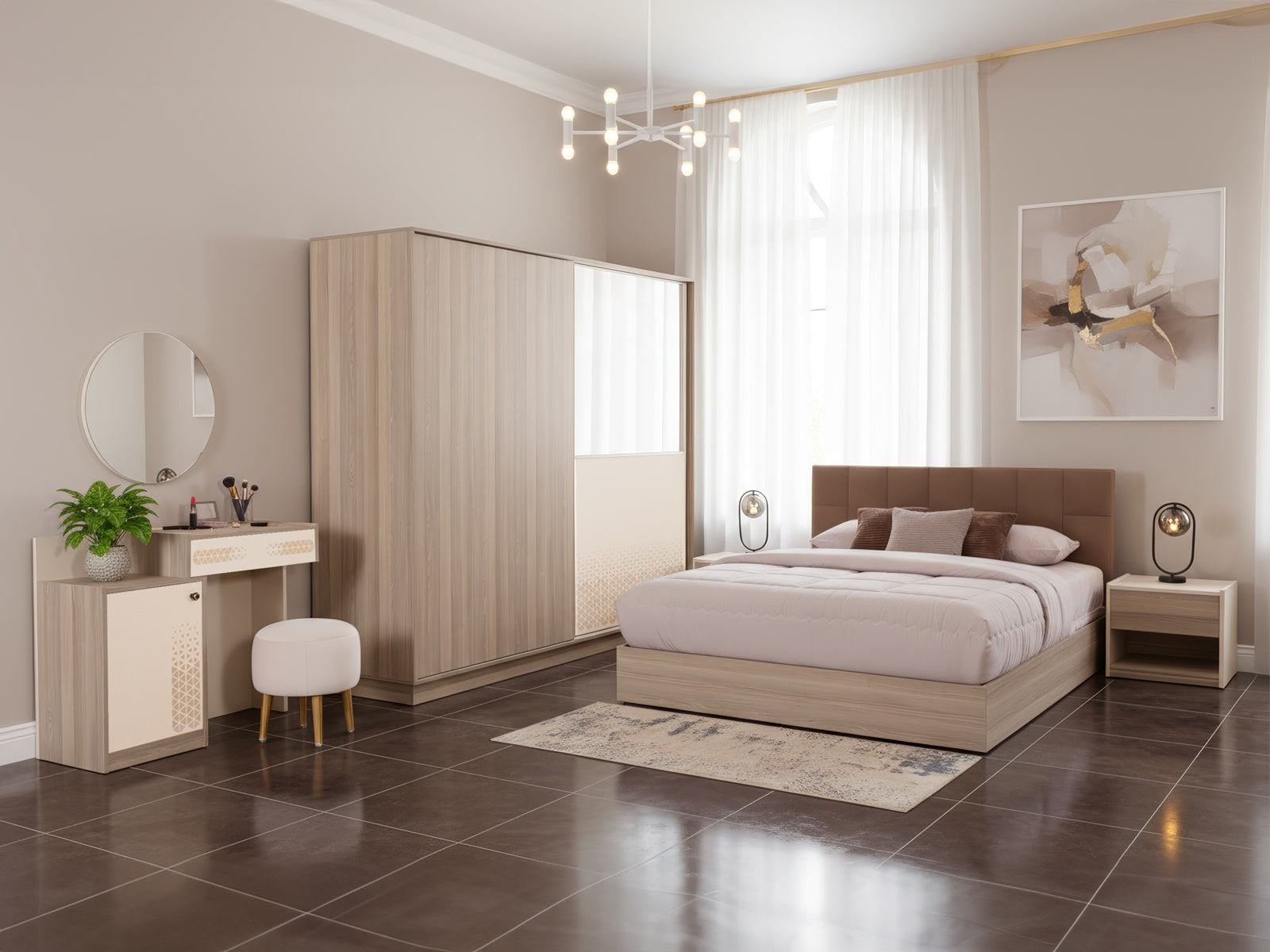 غرف نوم مودرن كاملة بالدولاب والتسريحه